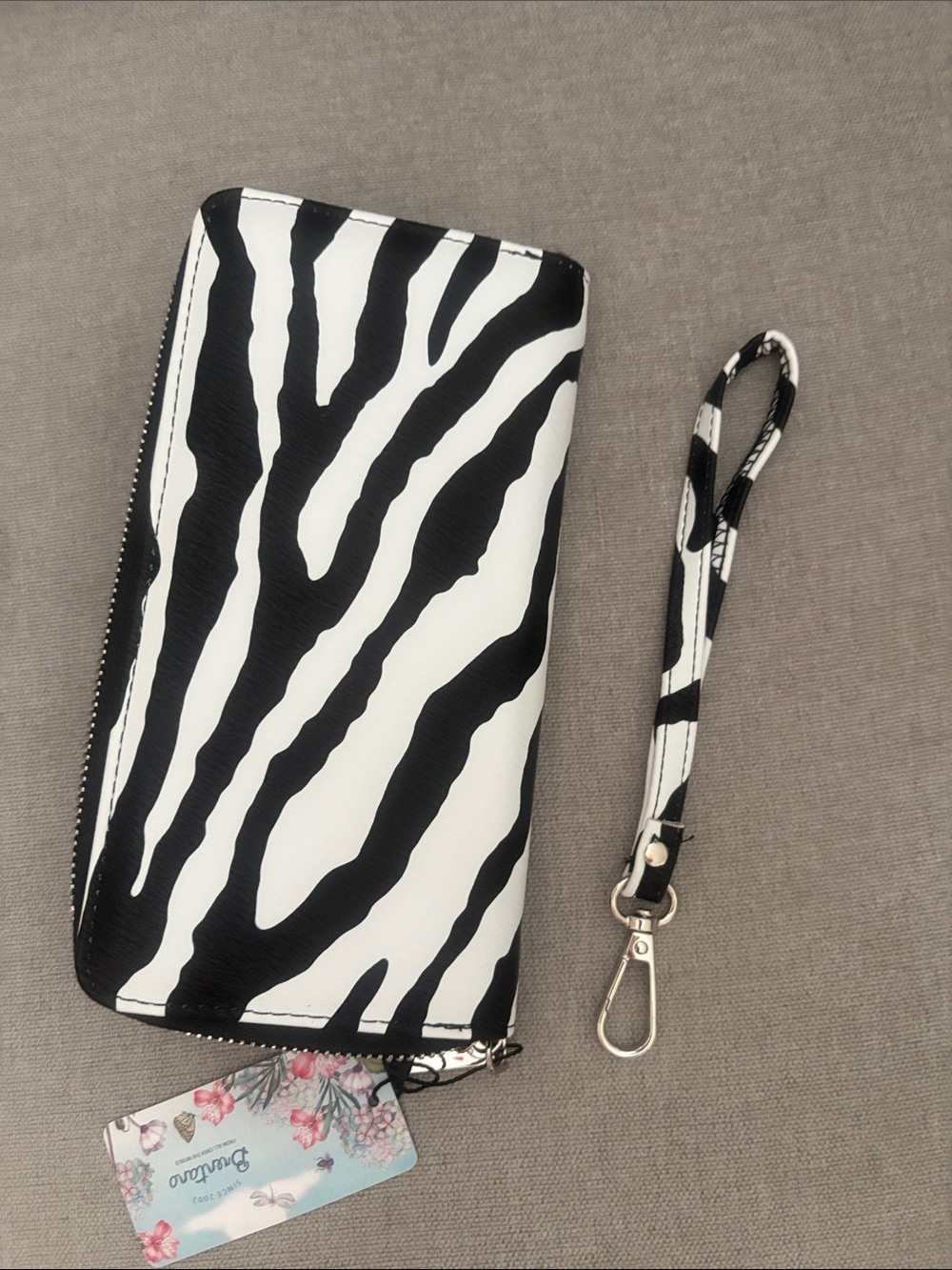 Brentano Black and White Zebra Print Zip-Around Clutch - Picture 6 of 7